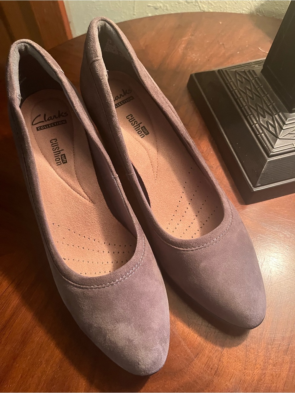 Clarks Women's Araya Moon Suede Pumps Block Heels Grey US 8 EU 39 NIB!